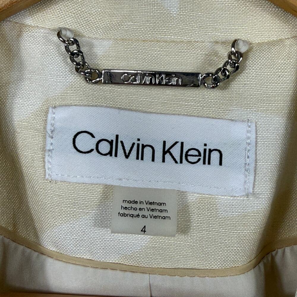 Calvin Klein light-colored Zebra-Print linen Single-Button Blazer Sz 4 - Picture 3 of 12